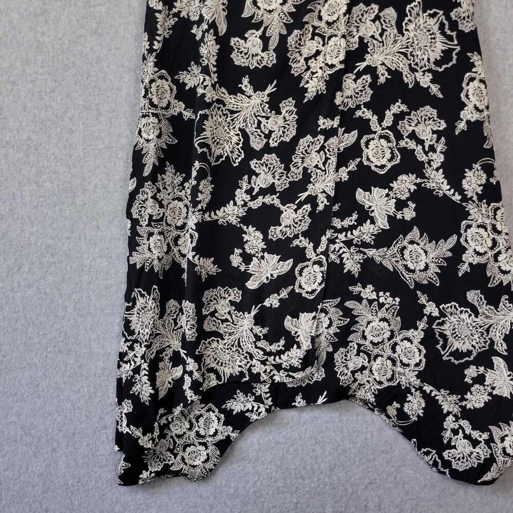 Citron Santa Monica Black Floral SS Faux Wrap Midi Shift Dress Medium Pockets - Picture 5 of 12